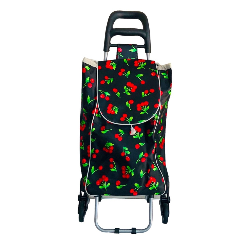 Large Rolling Shopping Tote Bag on Wheels Cherry Theme